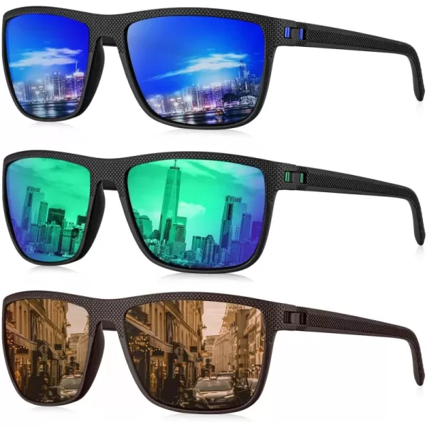 KALIYADI Polarized Sunglasses for Men Lightweight Sun Glasses with UV Protection for Driving Fishing Golf3 Pack Dark BlueGreenBrown