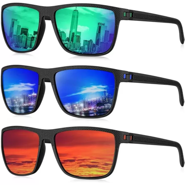 KALIYADI Polarized Sunglasses for Men Lightweight Sun Glasses with UV Protection for Driving Fishing Golf3 Pack Dark BlueGreenRed