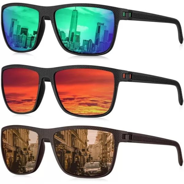 KALIYADI Polarized Sunglasses for Men Lightweight Sun Glasses with UV Protection for Driving Fishing Golf3 Pack GreenRedBrown