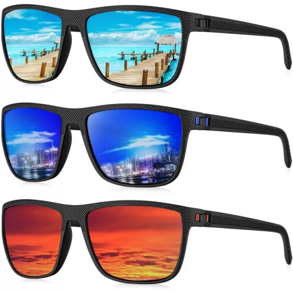 KALIYADI Polarized Sunglasses for Men Lightweight Sun Glasses with UV Protection for Driving Fishing Golf3 Pack Ice BlueDark BlueRed
