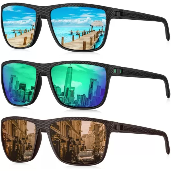 KALIYADI Polarized Sunglasses for Men Lightweight Sun Glasses with UV Protection for Driving Fishing Golf3 Pack Ice BlueGreenBrown