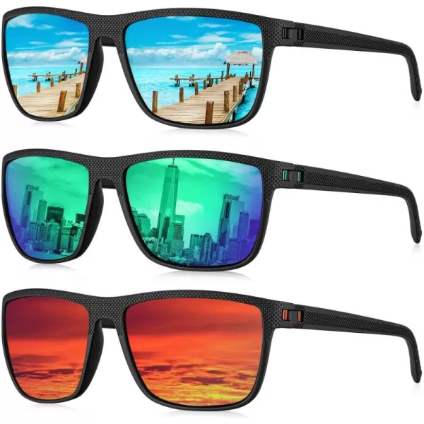 KALIYADI Polarized Sunglasses for Men Lightweight Sun Glasses with UV Protection for Driving Fishing Golf3 Pack Ice BlueGreenRed