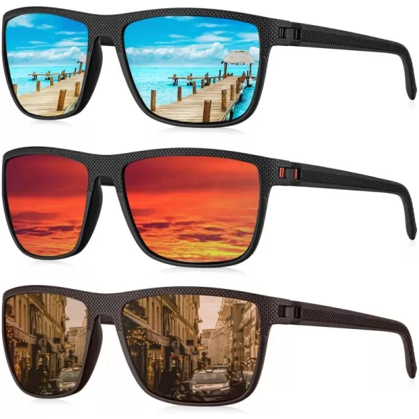 KALIYADI Polarized Sunglasses for Men Lightweight Sun Glasses with UV Protection for Driving Fishing Golf3 Pack Ice BlueRedBrown