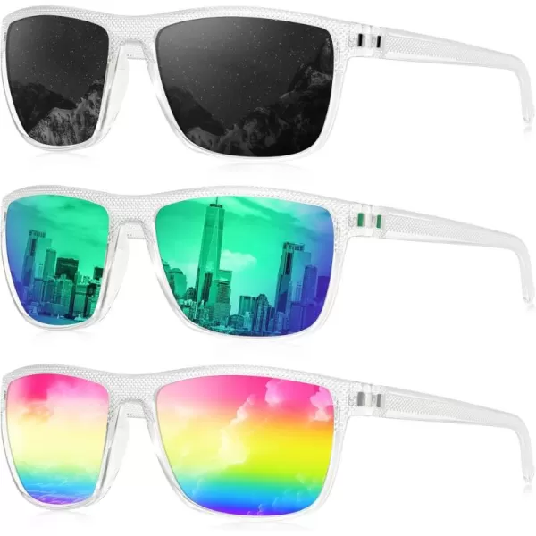 KALIYADI Polarized Sunglasses for Men Lightweight Sun Glasses with UV Protection for Driving Fishing Golf3 Pack X Frame Crystal  Lens BlackGreenRed