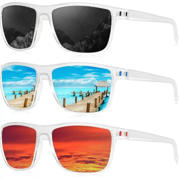 KALIYADI Polarized Sunglasses for Men Lightweight Sun Glasses with UV Protection for Driving Fishing Golf3 Pack X Frame Crystal  Lens BlackIce BlueRed