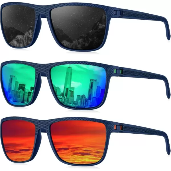 KALIYADI Polarized Sunglasses for Men Lightweight Sun Glasses with UV Protection for Driving Fishing Golf3 Pack Y Frame Bluelens BlackGreenRed