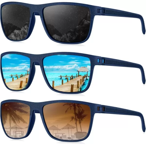 KALIYADI Polarized Sunglasses for Men Lightweight Sun Glasses with UV Protection for Driving Fishing Golf3 Pack Y Frame Bluelens BlackIce BlueGradual Brown