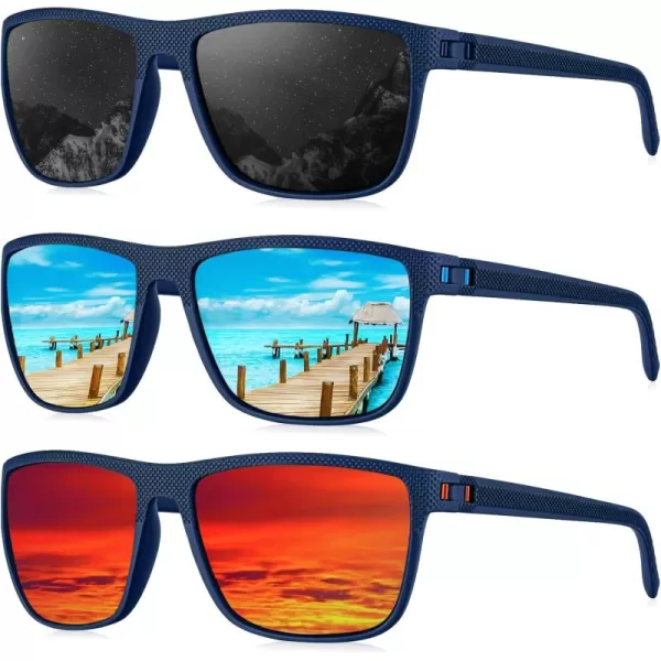 KALIYADI Polarized Sunglasses for Men Lightweight Sun Glasses with UV Protection for Driving Fishing Golf3 Pack Y Frame Bluelens BlackIce BlueRed