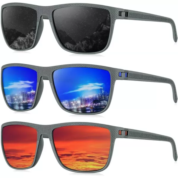 KALIYADI Polarized Sunglasses for Men Lightweight Sun Glasses with UV Protection for Driving Fishing Golf3 Pack Z Frame Greylens BlackDark BlueRed