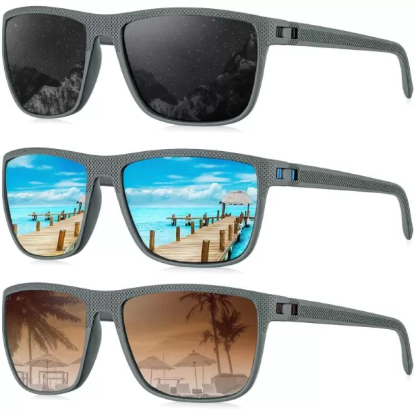 KALIYADI Polarized Sunglasses for Men Lightweight Sun Glasses with UV Protection for Driving Fishing Golf3 Pack Z Frame Greylens BlackIce BlueGradual Brown