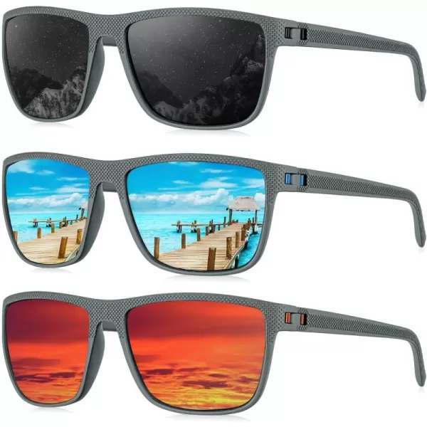 KALIYADI Polarized Sunglasses for Men Lightweight Sun Glasses with UV Protection for Driving Fishing Golf3 Pack Z Frame Greylens BlackIce BlueRed