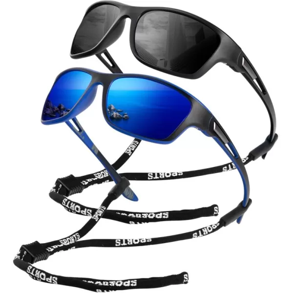KALIYADI Polarized Sunglasses for Men Sports Sun Glasses for Driving Cycling Fishing with UV protection2 Pack BlackDark Blue