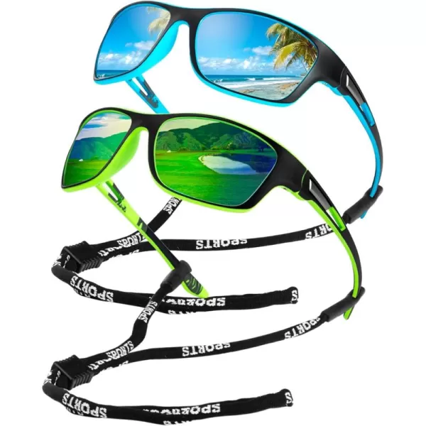 KALIYADI Polarized Sunglasses for Men Sports Sun Glasses for Driving Cycling Fishing with UV protection2 Pack Ice BlueGreen