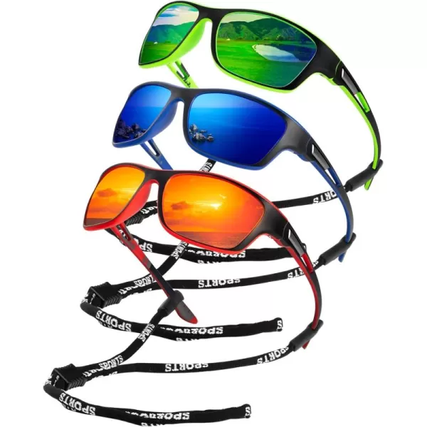 KALIYADI Polarized Sunglasses for Men Sports Sun Glasses for Driving Cycling Fishing with UV protectionDark BlueGreenRed