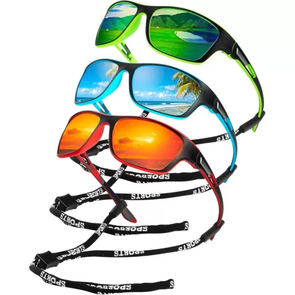 KALIYADI Polarized Sunglasses for Men Sports Sun Glasses for Driving Cycling Fishing with UV protectionIce BlueGreenRed