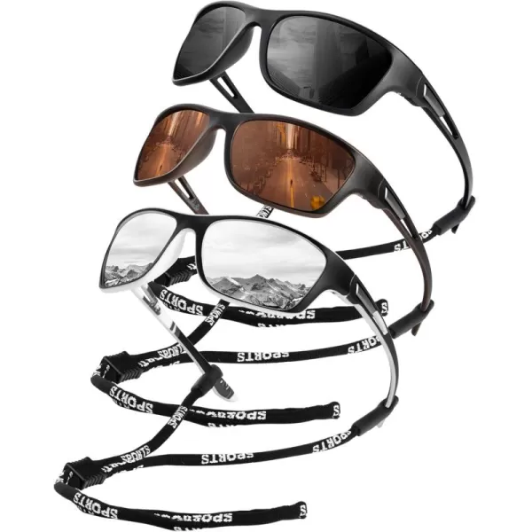 KALIYADI Polarized Sunglasses for Men Sports Sun Glasses for Driving Cycling Fishing with UV protectionMatte BlackBrownSliver