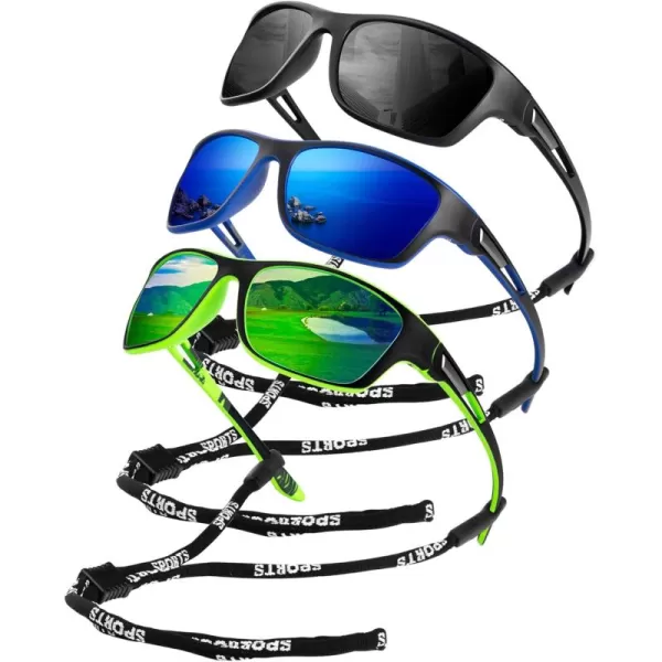 KALIYADI Polarized Sunglasses for Men Sports Sun Glasses for Driving Cycling Fishing with UV protectionMatte BlackDark BlueGreen