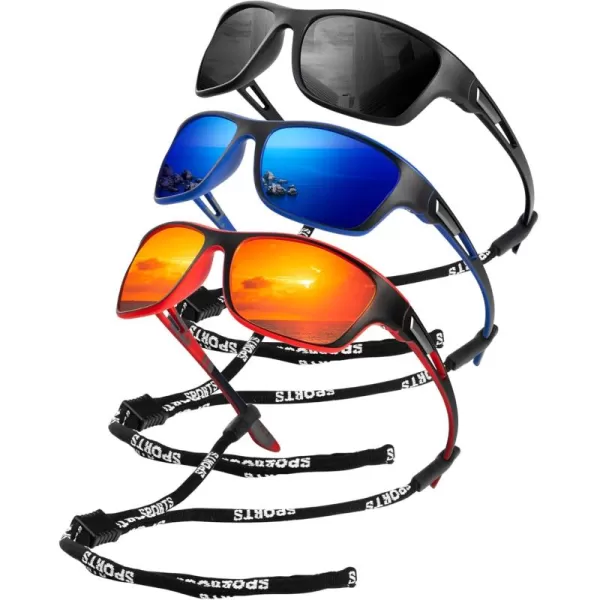 KALIYADI Polarized Sunglasses for Men Sports Sun Glasses for Driving Cycling Fishing with UV protectionMatte BlackDark BlueRed