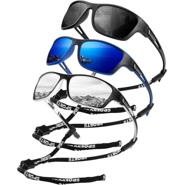 KALIYADI Polarized Sunglasses for Men Sports Sun Glasses for Driving Cycling Fishing with UV protectionMatte BlackDark BlueSliver