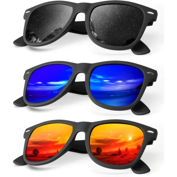 KALIYADI Polarized Sunglasses for Men and Women Matte Finish Sun glasses Color Mirror Lens UV Blocking 3 PackBlack Striped FrameblackDark BlueRed
