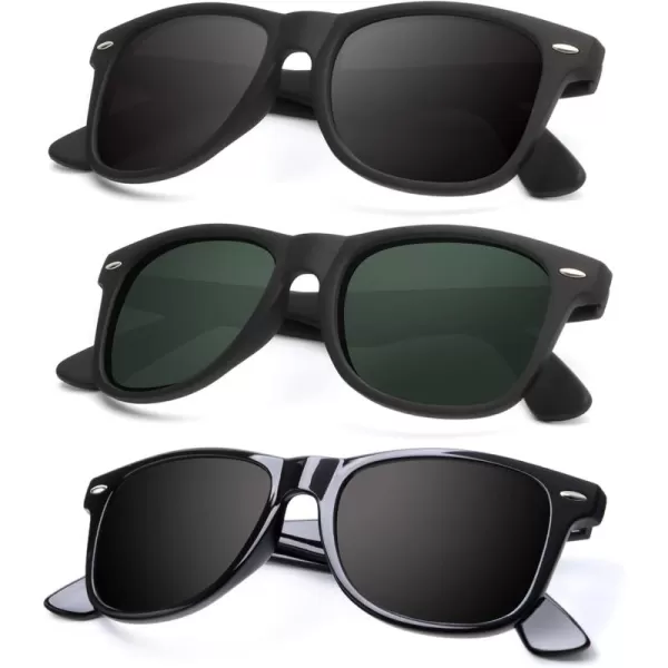 KALIYADI Polarized Sunglasses for Men and Women Matte Finish Sun glasses Color Mirror Lens UV Blocking 3 PackBlackBlack G15Glossy Black