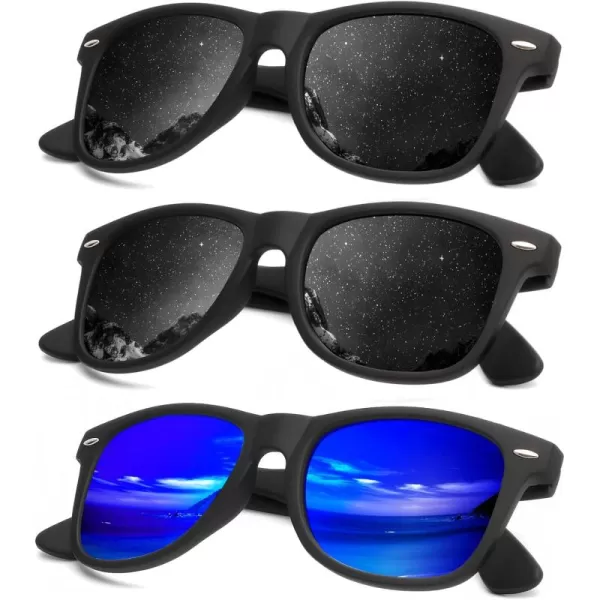 KALIYADI Polarized Sunglasses for Men and Women Matte Finish Sun glasses Color Mirror Lens UV Blocking 3 PackBlackBlackGreen Blue