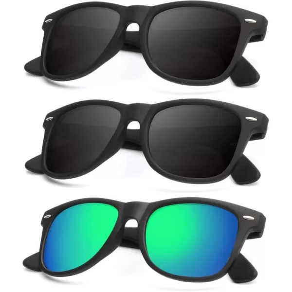 KALIYADI Polarized Sunglasses for Men and Women Matte Finish Sun glasses Color Mirror Lens UV Blocking 3 PackBlackBlackMirror Green