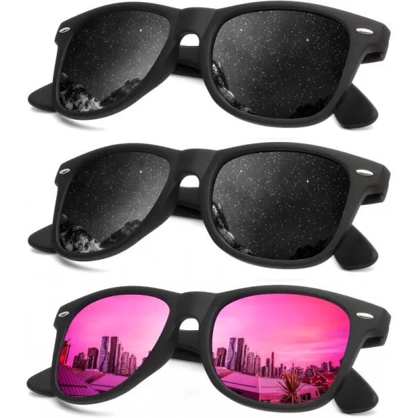 KALIYADI Polarized Sunglasses for Men and Women Matte Finish Sun glasses Color Mirror Lens UV Blocking 3 PackBlackBlackPink