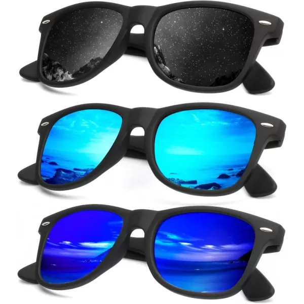 KALIYADI Polarized Sunglasses for Men and Women Matte Finish Sun glasses Color Mirror Lens UV Blocking 3 PackBlackBlueGreen Blue