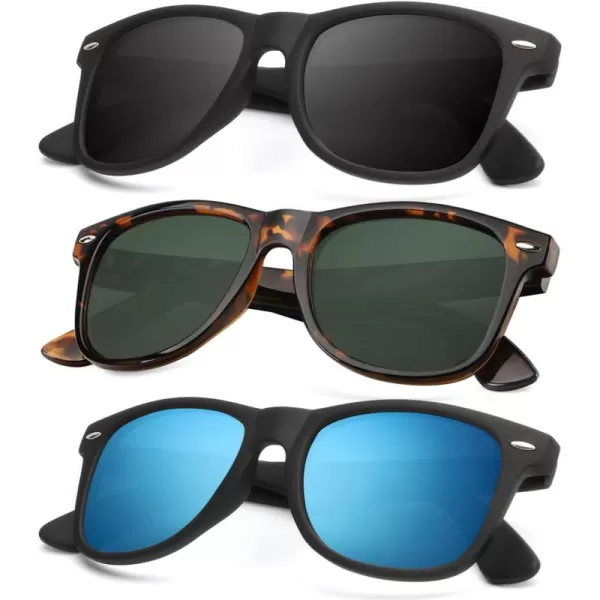 KALIYADI Polarized Sunglasses for Men and Women Matte Finish Sun glasses Color Mirror Lens UV Blocking 3 PackBlackBlueTortoise