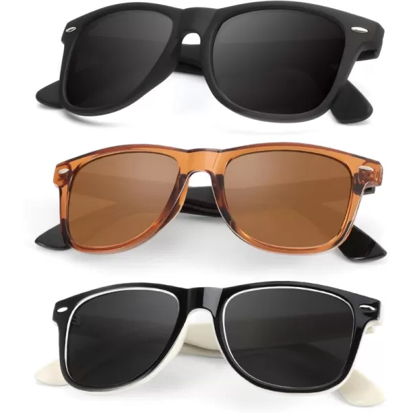KALIYADI Polarized Sunglasses for Men and Women Matte Finish Sun glasses Color Mirror Lens UV Blocking 3 PackBlackBrownWhite Black