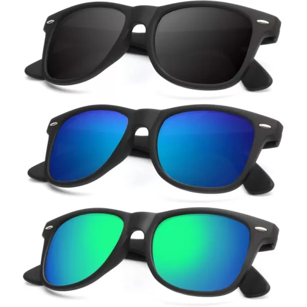KALIYADI Polarized Sunglasses for Men and Women Matte Finish Sun glasses Color Mirror Lens UV Blocking 3 PackBlackDark BlueGreen