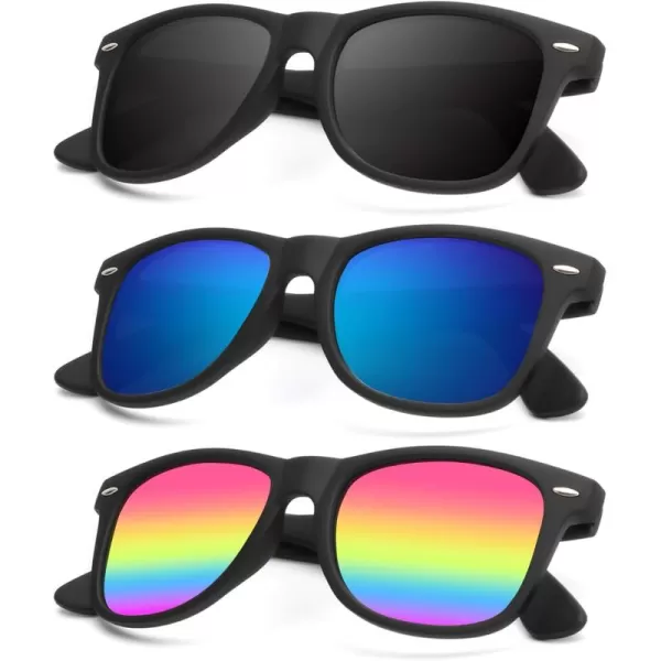 KALIYADI Polarized Sunglasses for Men and Women Matte Finish Sun glasses Color Mirror Lens UV Blocking 3 PackBlackDark BlueRainbow