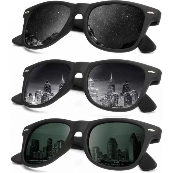 KALIYADI Polarized Sunglasses for Men and Women Matte Finish Sun glasses Color Mirror Lens UV Blocking 3 PackBlackGradient Grey Olive