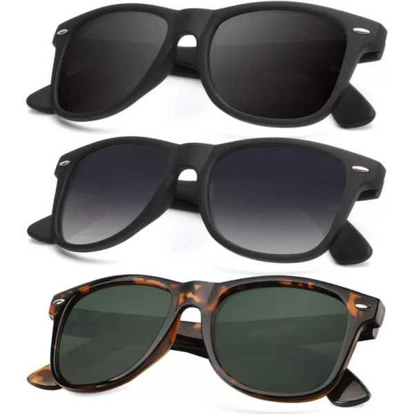 KALIYADI Polarized Sunglasses for Men and Women Matte Finish Sun glasses Color Mirror Lens UV Blocking 3 PackBlackGradient GreyTortoise
