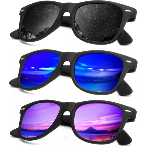 KALIYADI Polarized Sunglasses for Men and Women Matte Finish Sun glasses Color Mirror Lens UV Blocking 3 PackBlackGreen BluePurple