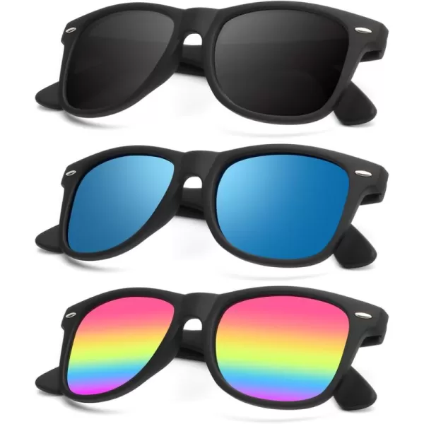 KALIYADI Polarized Sunglasses for Men and Women Matte Finish Sun glasses Color Mirror Lens UV Blocking 3 PackBlackIce BlueRainbow