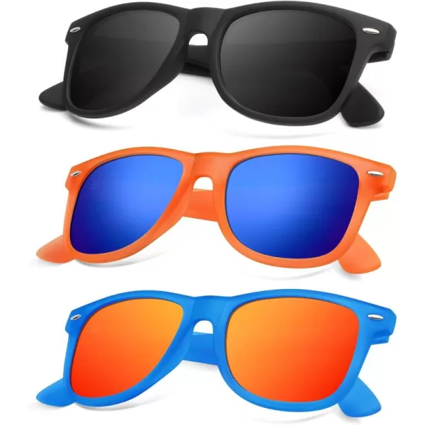 KALIYADI Polarized Sunglasses for Men and Women Matte Finish Sun glasses Color Mirror Lens UV Blocking 3 PackBlackOrange Dark BlueBlue Red