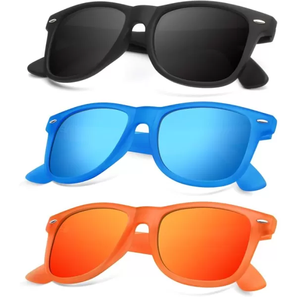 KALIYADI Polarized Sunglasses for Men and Women Matte Finish Sun glasses Color Mirror Lens UV Blocking 3 PackBlackOrange RedBlue Ice Blue