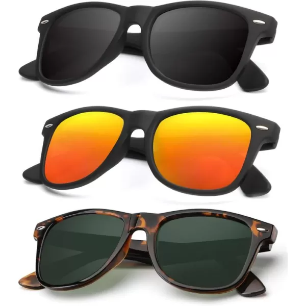 KALIYADI Polarized Sunglasses for Men and Women Matte Finish Sun glasses Color Mirror Lens UV Blocking 3 PackBlackOrangeTortoise G15