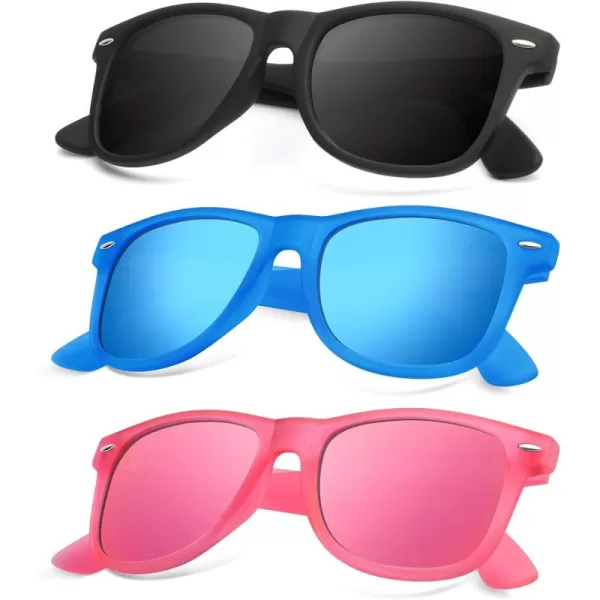 KALIYADI Polarized Sunglasses for Men and Women Matte Finish Sun glasses Color Mirror Lens UV Blocking 3 PackBlackPinkBlue Ice Blue
