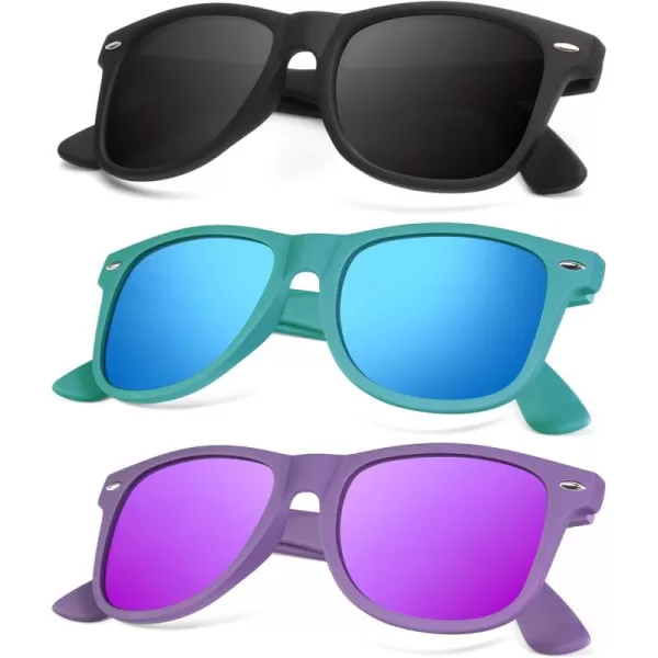 KALIYADI Polarized Sunglasses for Men and Women Matte Finish Sun glasses Color Mirror Lens UV Blocking 3 PackBlackPurpleMint Green Ice Blue