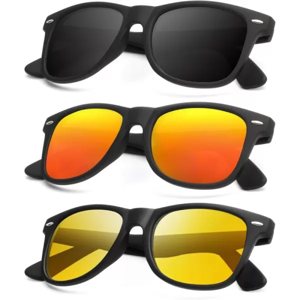 KALIYADI Polarized Sunglasses for Men and Women Matte Finish Sun glasses Color Mirror Lens UV Blocking 3 PackBlackRedNight Vision