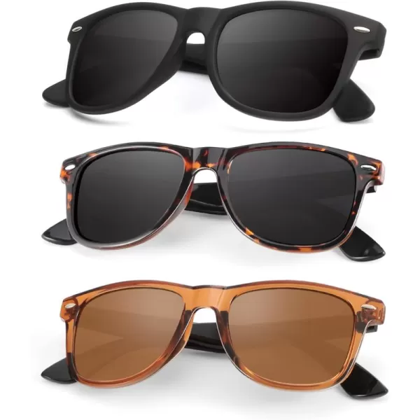KALIYADI Polarized Sunglasses for Men and Women Matte Finish Sun glasses Color Mirror Lens UV Blocking 3 PackBlackTortoise BlackBrown