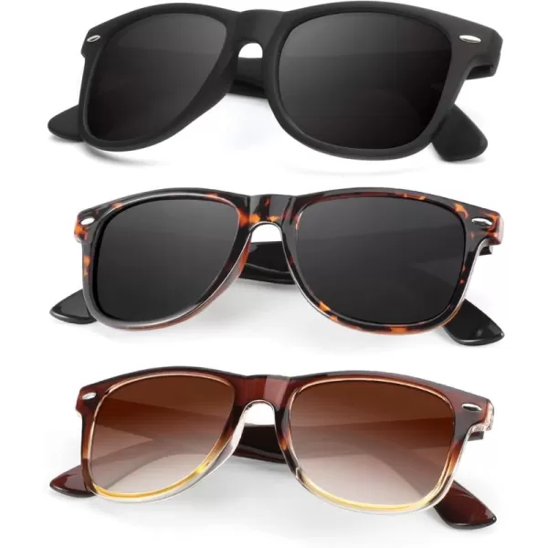 KALIYADI Polarized Sunglasses for Men and Women Matte Finish Sun glasses Color Mirror Lens UV Blocking 3 PackBlackTortoise BlackGradient Brown