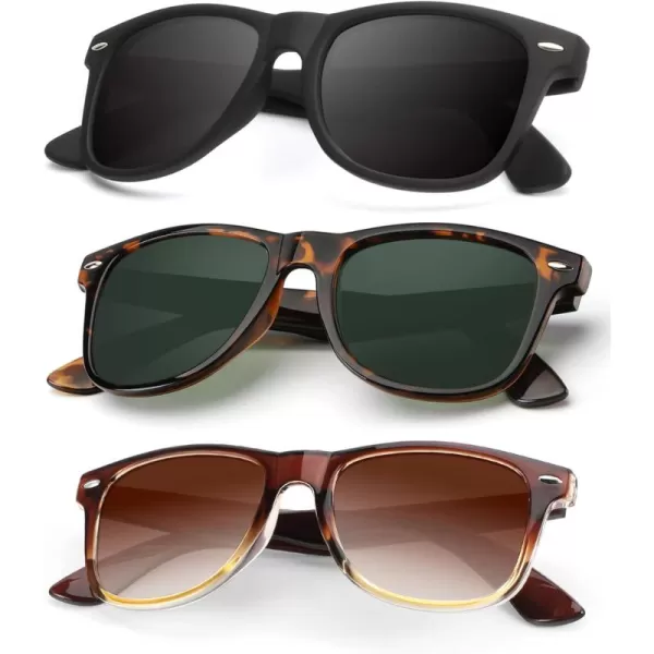KALIYADI Polarized Sunglasses for Men and Women Matte Finish Sun glasses Color Mirror Lens UV Blocking 3 PackBlackTortoise G15Gradient Brown