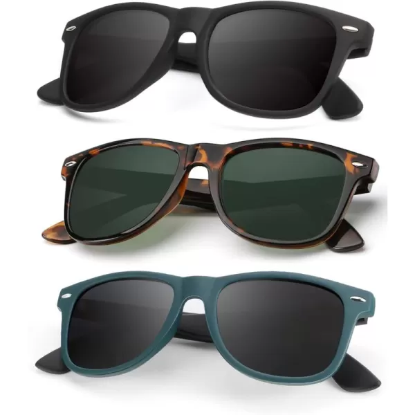 KALIYADI Polarized Sunglasses for Men and Women Matte Finish Sun glasses Color Mirror Lens UV Blocking 3 PackBlackTortoise G15Green Black