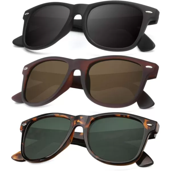 KALIYADI Polarized Sunglasses for Men and Women Matte Finish Sun glasses Color Mirror Lens UV Blocking 3 PackBlackTortoiseBrown