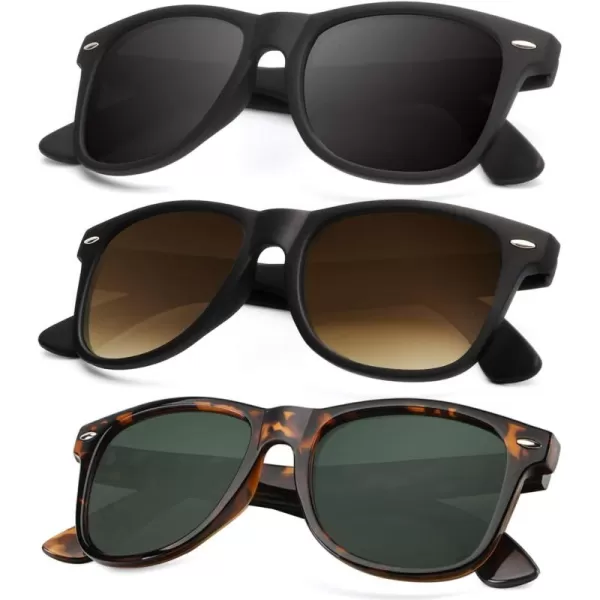 KALIYADI Polarized Sunglasses for Men and Women Matte Finish Sun glasses Color Mirror Lens UV Blocking 3 PackBlackTortoiseGradient Brown