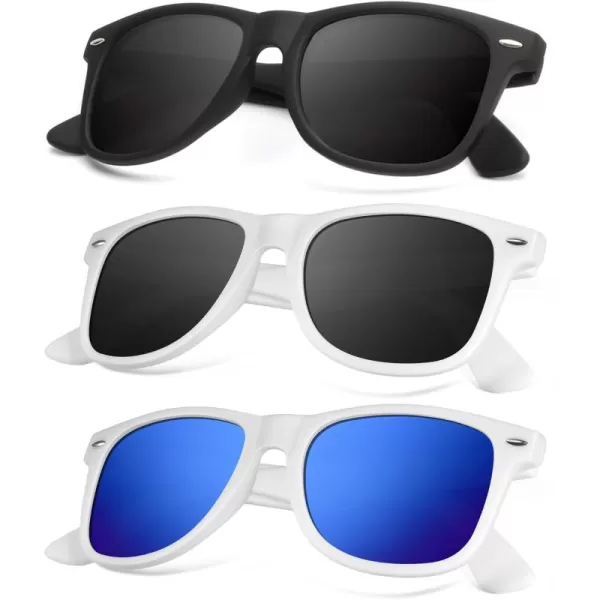 KALIYADI Polarized Sunglasses for Men and Women Matte Finish Sun glasses Color Mirror Lens UV Blocking 3 PackBlackWhite GreyWhite Dark Blue